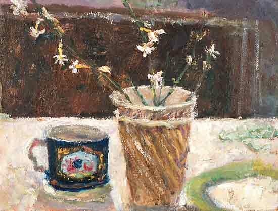 two paper cups and winter jasmine by alice mumford - click image to close