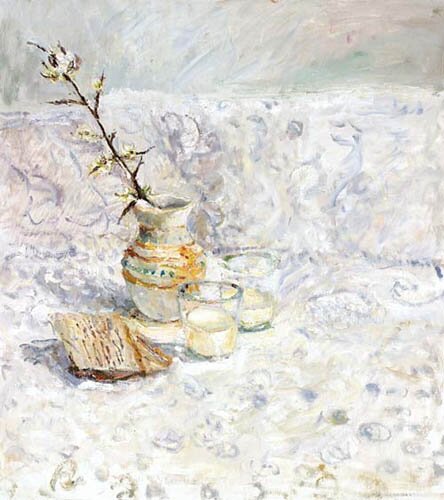 hawthorn blossom and two glasses of milk by alice mumford - click image to close