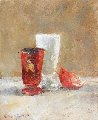 the red and white vases and half pomegranate by alice mumford - click image to close