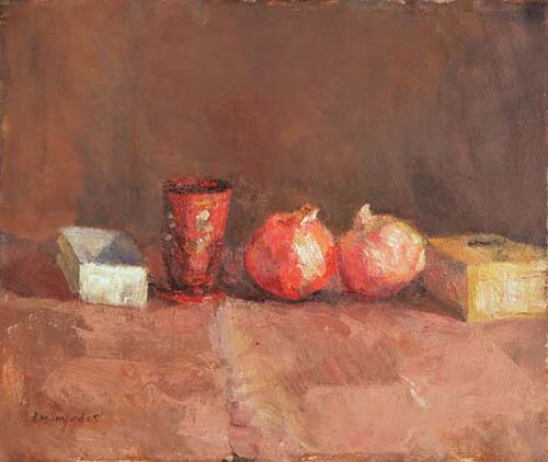 the red lacquer vase and two pomegranates by alice mumford - click image to close