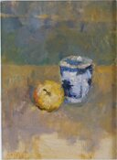 Delft cup & yellow apple by Alice Mumford - click for enlargement