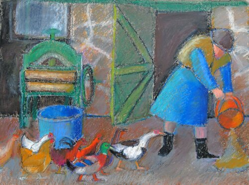 Feeding Chickens near Bodrifty by Angela Stead - click image to close