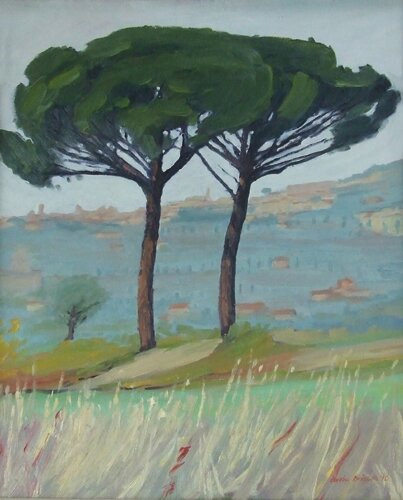 Cortona through Pines by Barrie Briscoe - click image to close