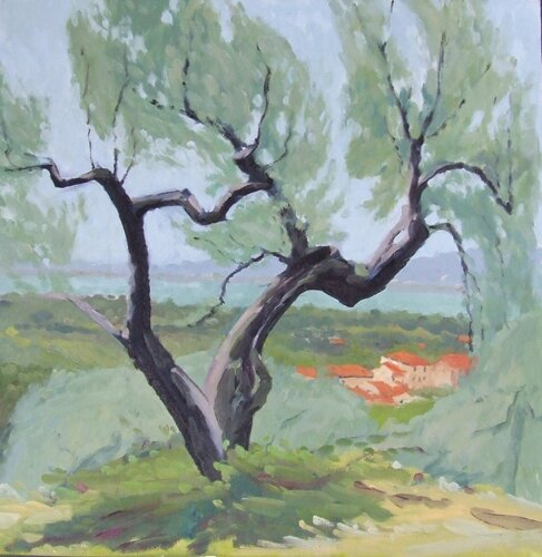 Tuoro through Olive tree by Barrie Briscoe - click image to close