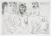 Femme, Faune et Hommes Barbus, Regardant des Tableaux by Pablo Picasso - click for enlargement