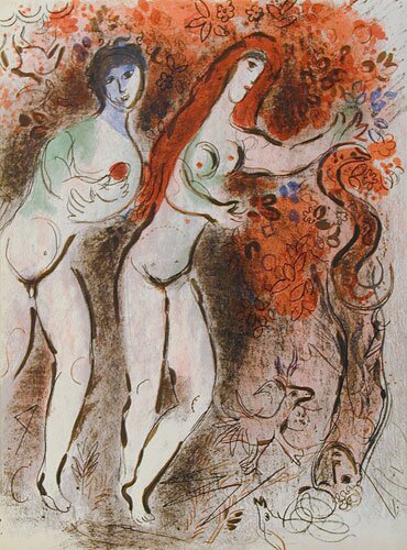 adam and eve and the forbidden fruit by marc chagall - click image to close