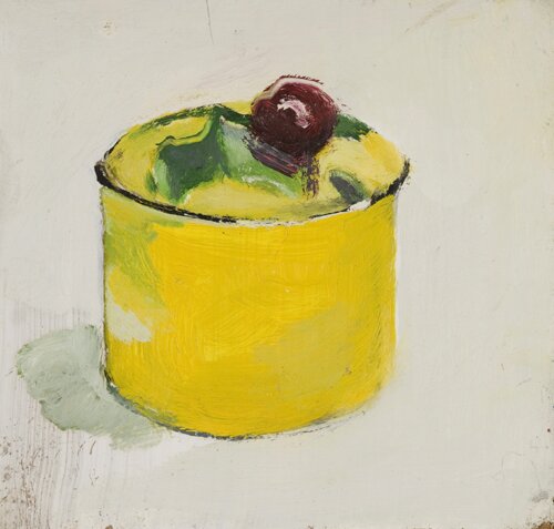 Yellow Pot with Cherry by Romi Behrens - click image to close