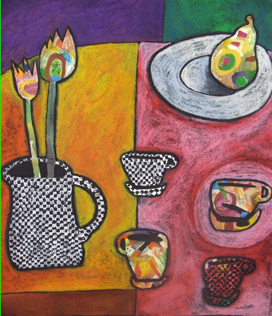 pink and yellow still life by Sue Dove - click image to close