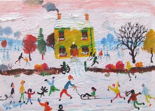 yellow house in winter by simeon stafford - click image to close